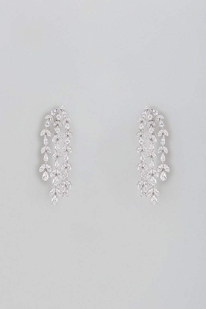 White Finish Swarovski Zircon Chandelier Dangler Earrings In Sterling Silver by Diosa Paris Jewellery at Pernia's Pop Up Shop