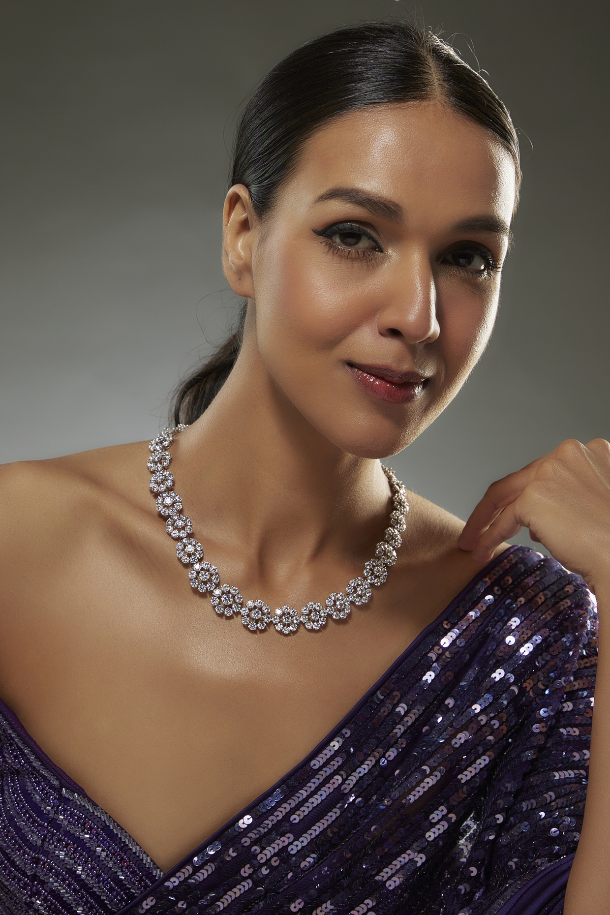 White Finish Swarovski Zircon Necklace In Sterling Silver by Diosa Paris Jewellery at Pernia's Pop Up Shop