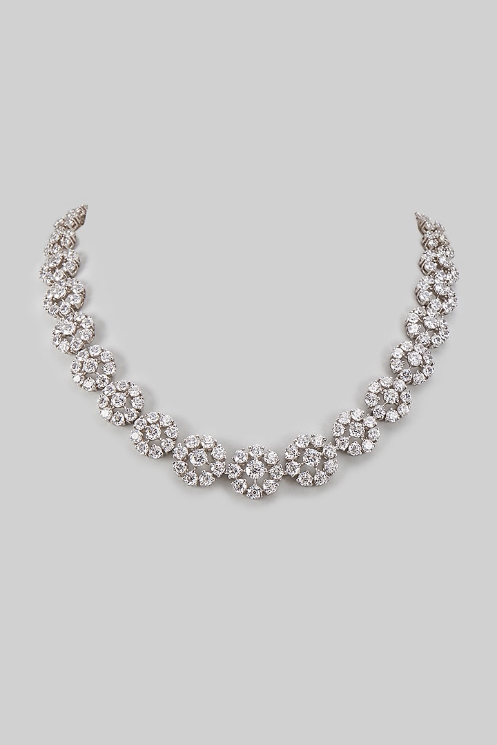 White Finish Swarovski Zircon Necklace In Sterling Silver by Diosa Paris Jewellery at Pernia's Pop Up Shop