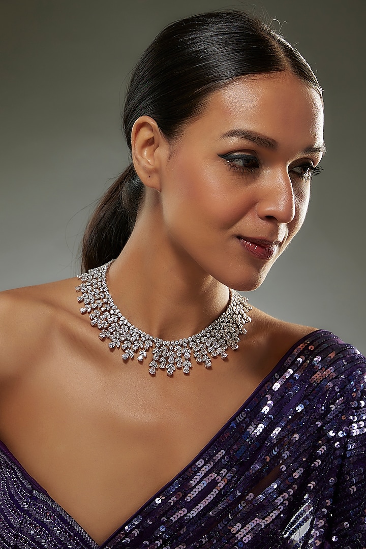 White Finish Swarovski Zircon Necklace In Sterling Silver by Diosa Paris Jewellery at Pernia's Pop Up Shop