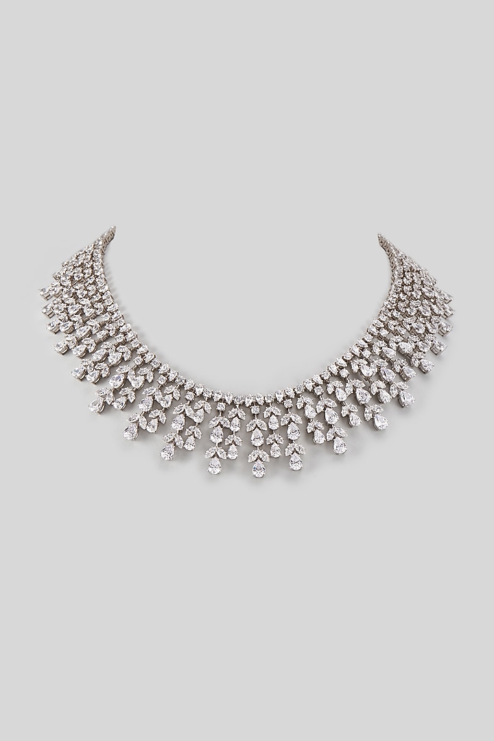 White Finish Swarovski Zircon Necklace In Sterling Silver by Diosa Paris Jewellery at Pernia's Pop Up Shop