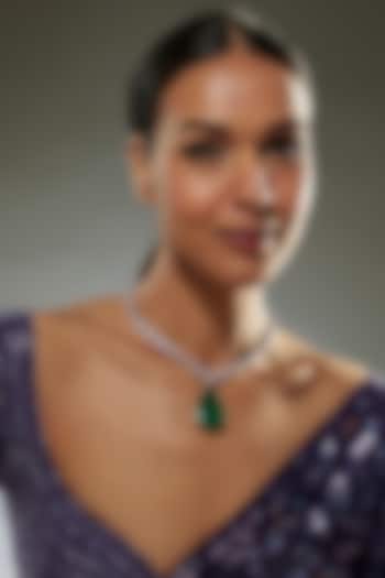 White Finish Swarovski Zircon & Emerald Synthetic Stone Necklace In Sterling Silver by Diosa Paris Jewellery at Pernia's Pop Up Shop