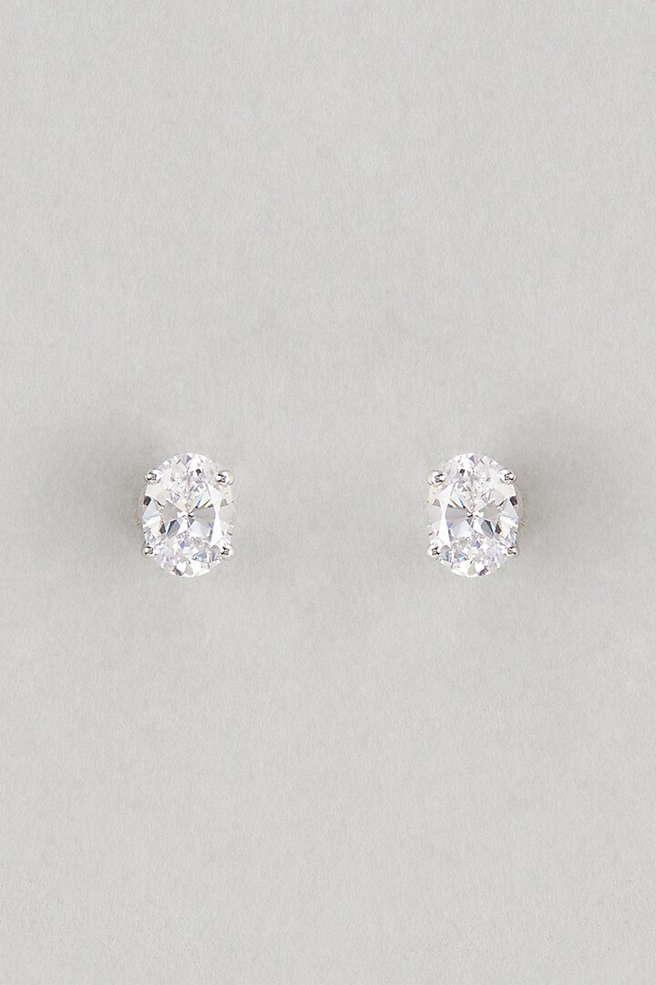 White Finish Swarovski Zirconia Stud Earrings In Sterling Silver by Diosa Paris Jewellery at Pernia's Pop Up Shop