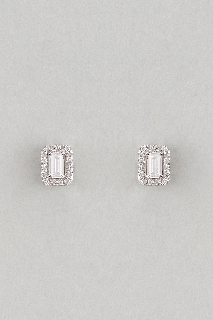 White Finish Octagon Cut Swarovski Zirconia Stud Earrings In Sterling Silver by Diosa Paris Jewellery at Pernia's Pop Up Shop