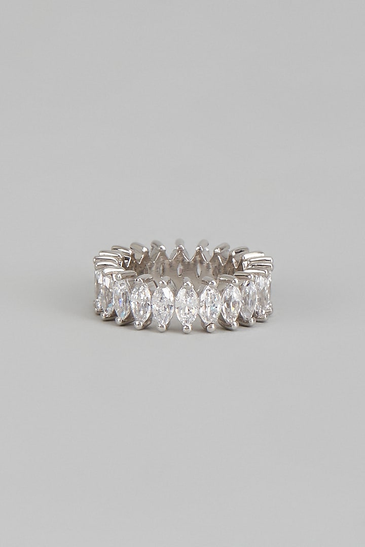 White Finish Marquise Cut Swarovski Zirconia Ring In Sterling Silver by Diosa Paris Jewellery at Pernia's Pop Up Shop