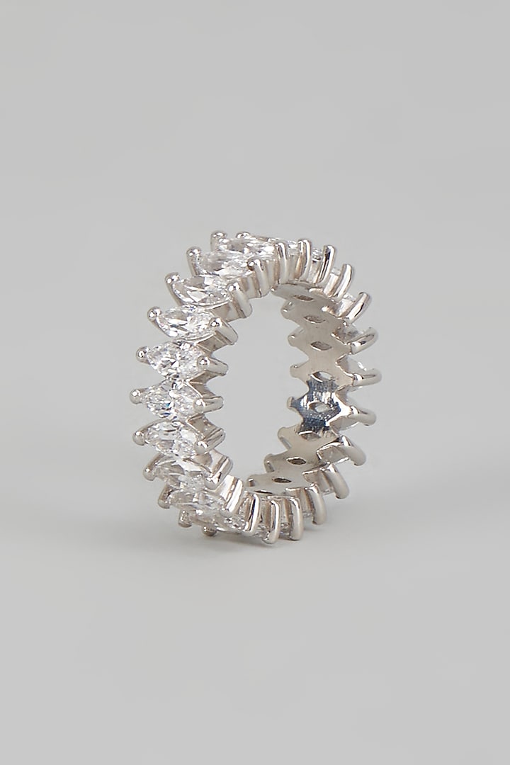 White Finish Marquise Cut Swarovski Zirconia Ring In Sterling Silver by Diosa Paris Jewellery at Pernia's Pop Up Shop