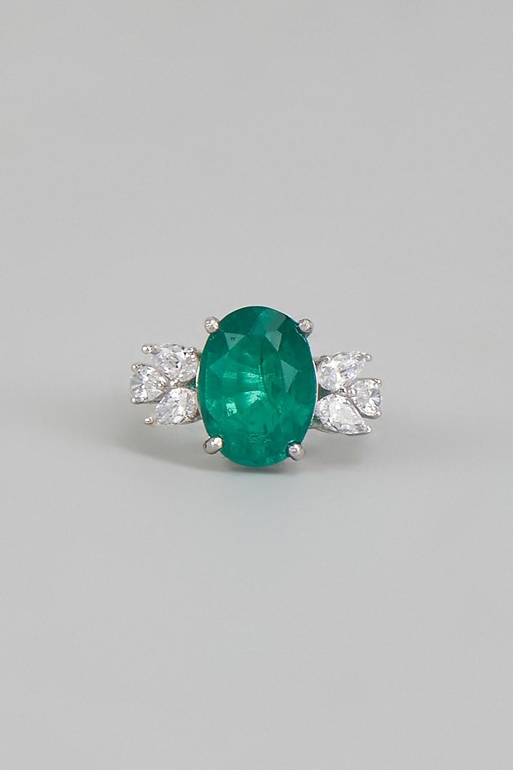 White Finish Emerald & Swarovski Zirconia Ring In Sterling Silver by Diosa Paris Jewellery at Pernia's Pop Up Shop