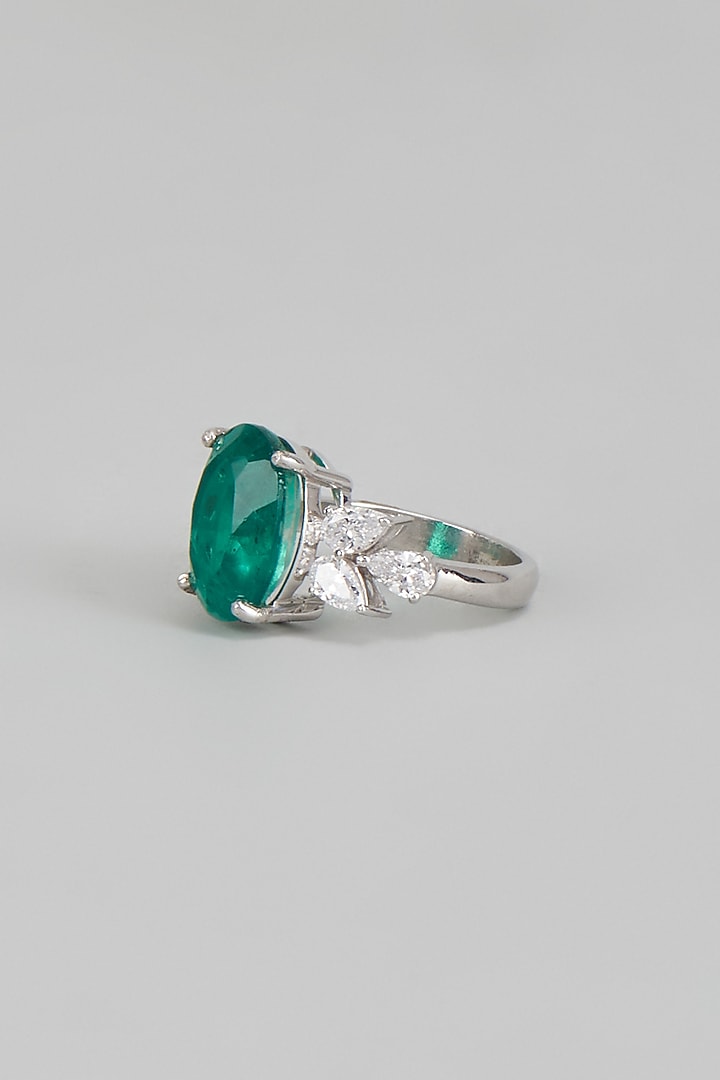 White Finish Emerald & Swarovski Zirconia Ring In Sterling Silver by Diosa Paris Jewellery at Pernia's Pop Up Shop