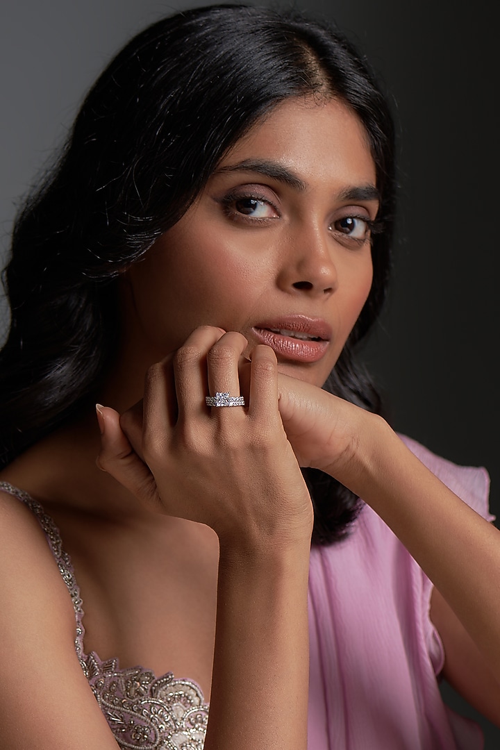 White Finish Princess Cut Swarovski Zirconia Ring In Sterling Silver by Diosa Paris Jewellery at Pernia's Pop Up Shop