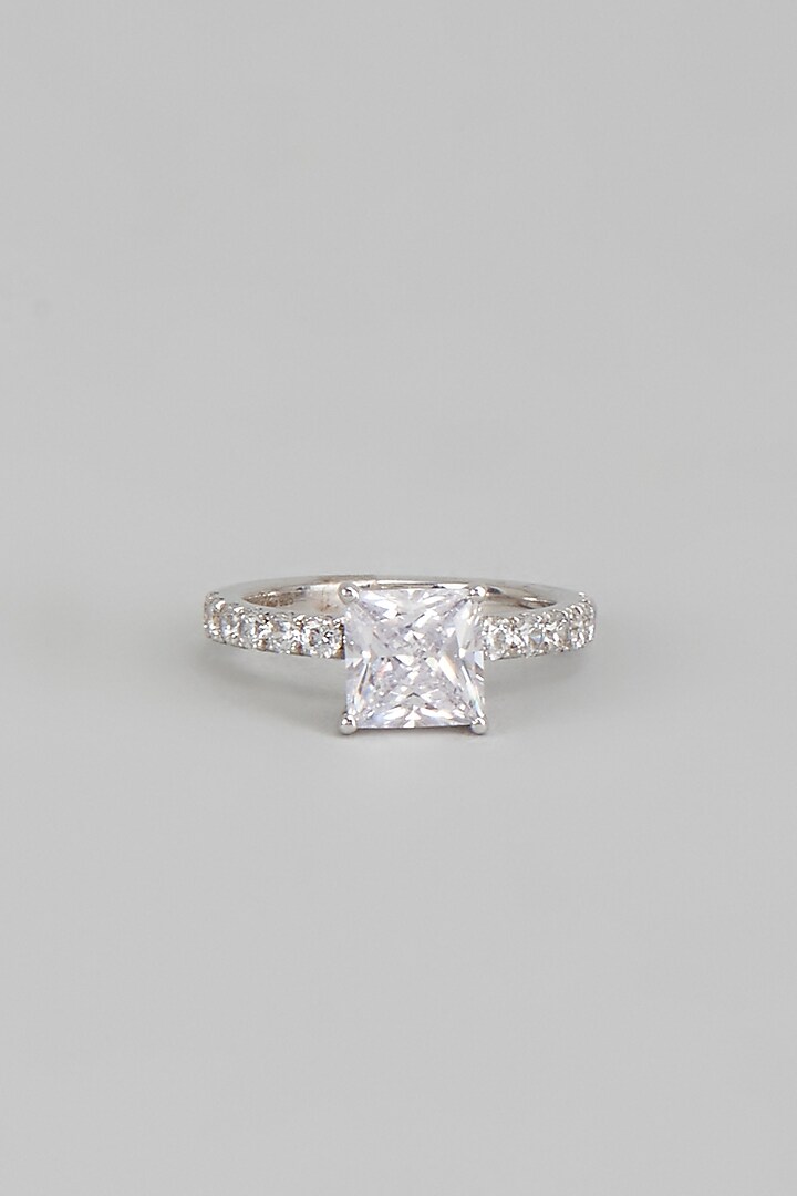 White Finish Princess Cut Swarovski Zirconia Ring In Sterling Silver by Diosa Paris Jewellery at Pernia's Pop Up Shop