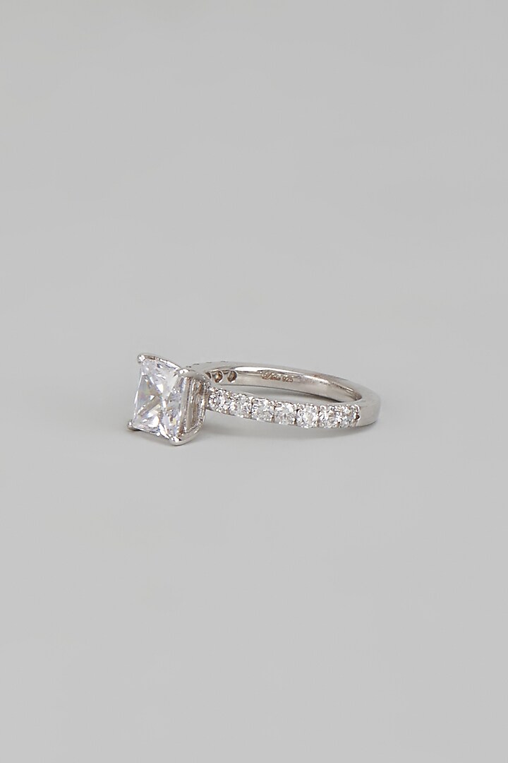 White Finish Princess Cut Swarovski Zirconia Ring In Sterling Silver by Diosa Paris Jewellery at Pernia's Pop Up Shop