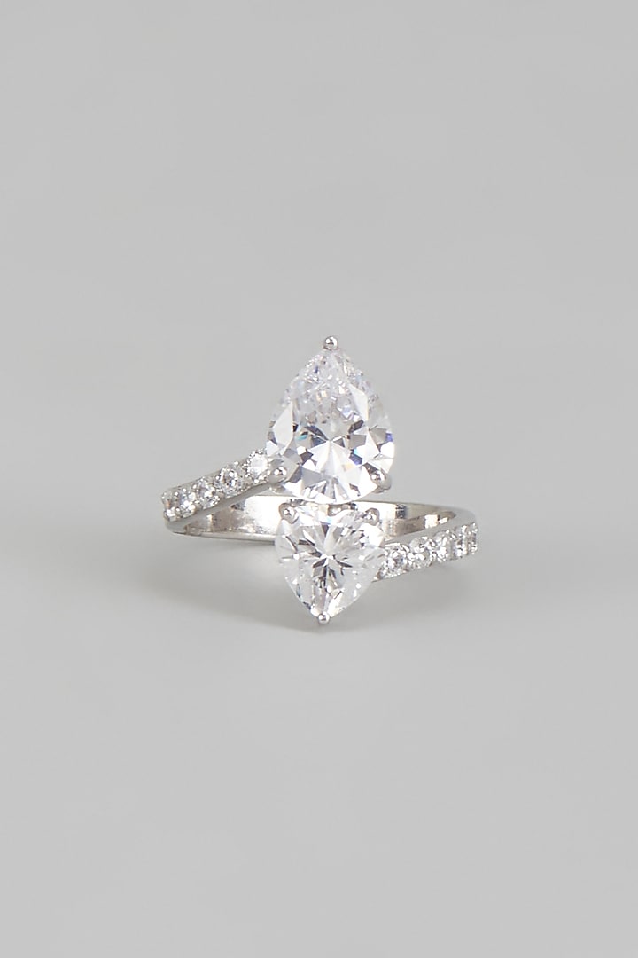 White Finish Swarovski Zirconia Ring In Sterling Silver by Diosa Paris Jewellery at Pernia's Pop Up Shop