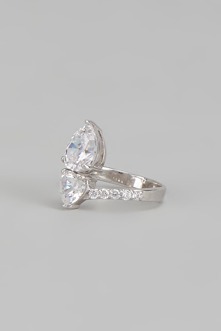 White Finish Swarovski Zirconia Ring In Sterling Silver by Diosa Paris Jewellery at Pernia's Pop Up Shop
