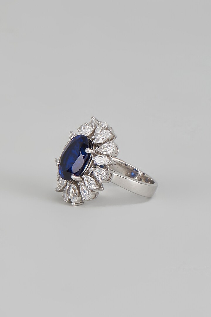 White Finish Sapphire & Swarovski Zirconia Ring In Sterling Silver by Diosa Paris Jewellery at Pernia's Pop Up Shop