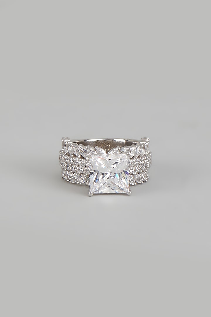 White Finish Swarovski Zirconia Ring In Sterling Silver by Diosa Paris Jewellery at Pernia's Pop Up Shop