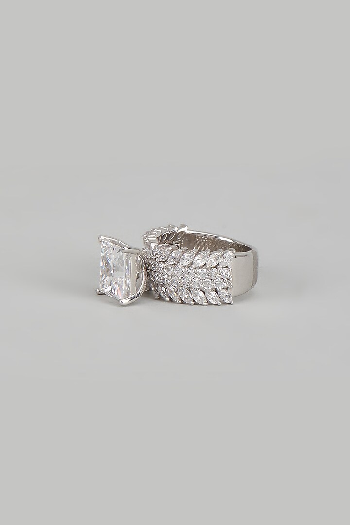 White Finish Swarovski Zirconia Ring In Sterling Silver by Diosa Paris Jewellery at Pernia's Pop Up Shop