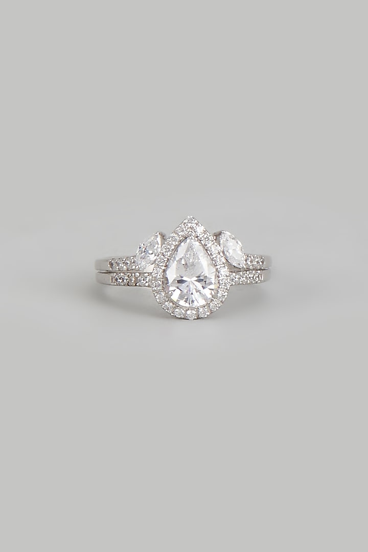 White Finish Swarovski Zirconia Ring In Sterling Silver by Diosa Paris Jewellery at Pernia's Pop Up Shop