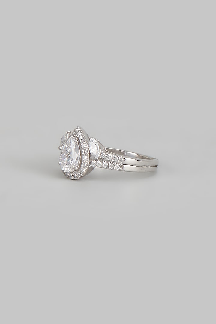White Finish Swarovski Zirconia Ring In Sterling Silver by Diosa Paris Jewellery at Pernia's Pop Up Shop