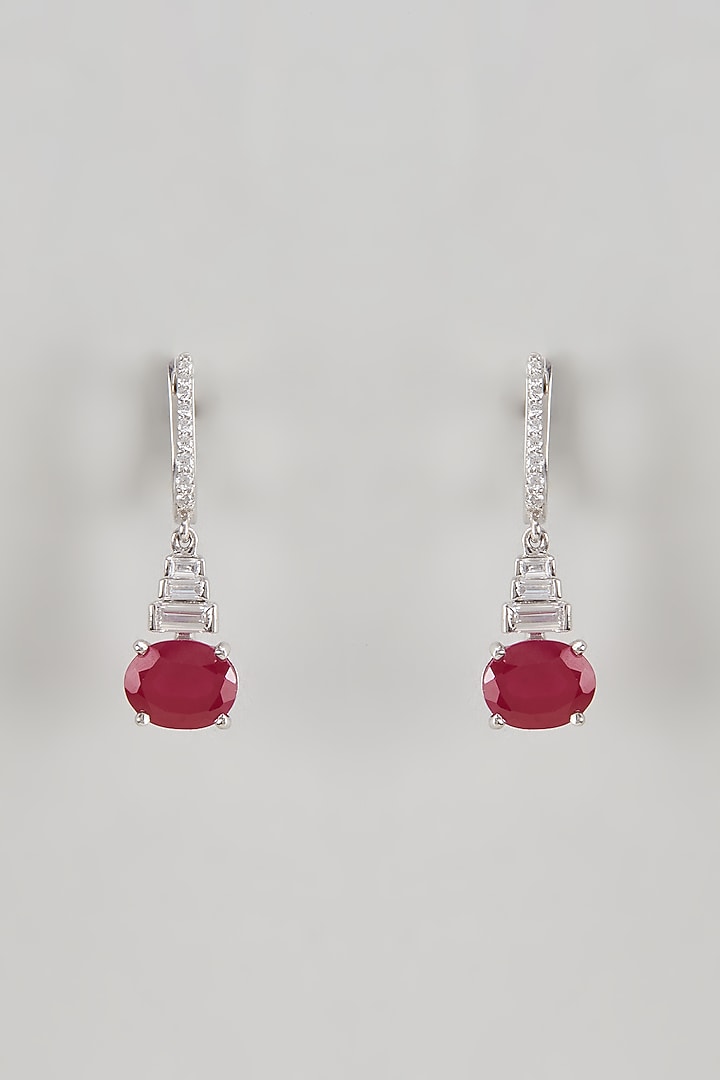 White Finish Ruby Synthetic & Swarovski Zirconia Dangler Earrings In Sterling Silver by Diosa Paris Jewellery at Pernia's Pop Up Shop