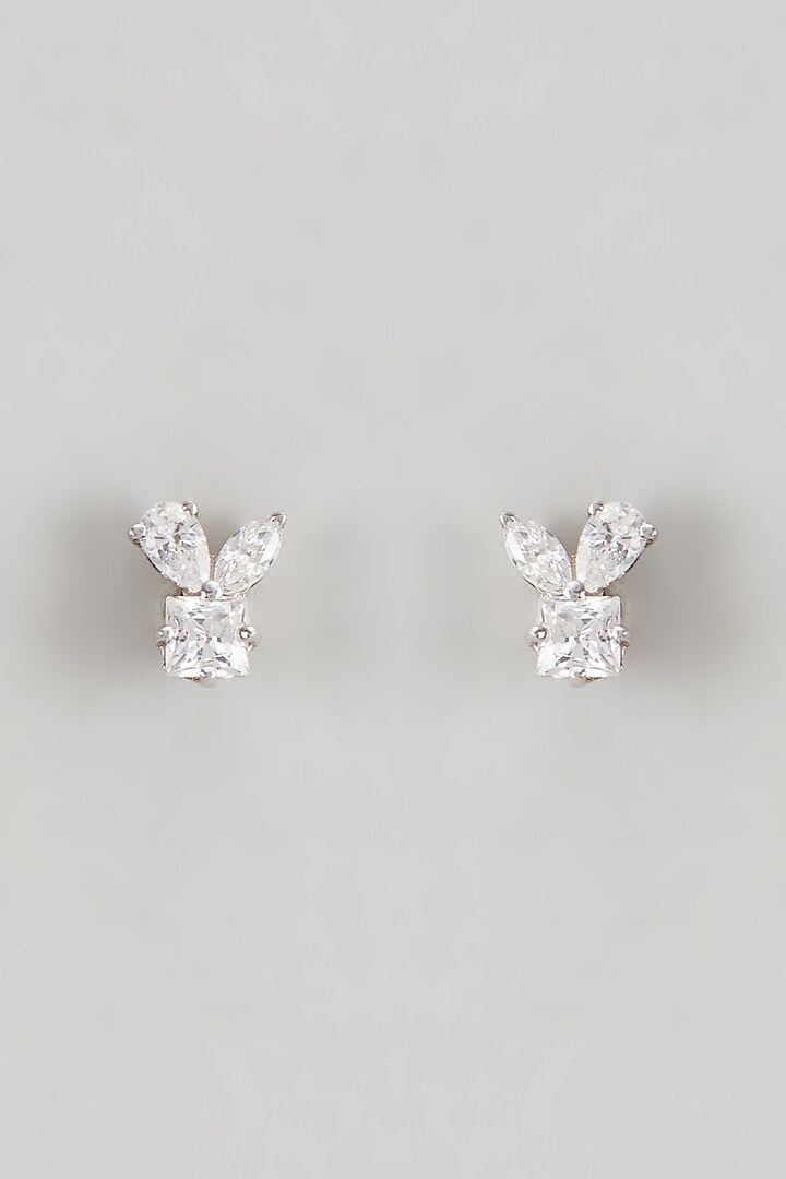 White Finish Swarovski Zirconia Stud Earrings In Sterling Silver by Diosa Paris Jewellery at Pernia's Pop Up Shop