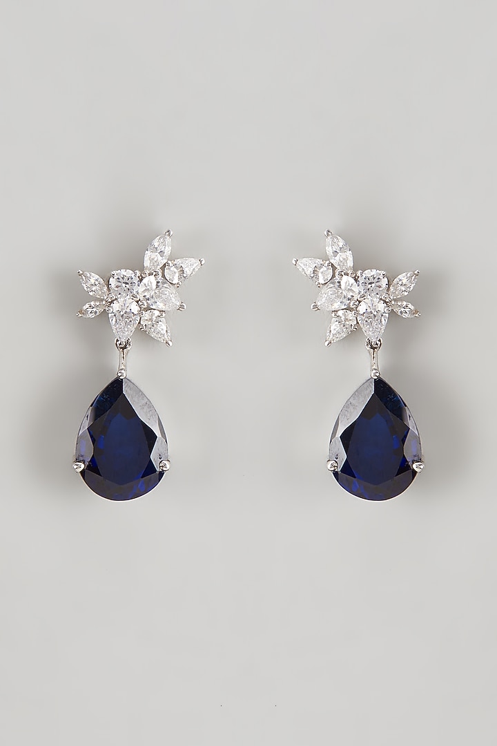 White Finish Sapphire Synthetic & Swarovski Zirconia Dangler Earrings In Sterling Silver by Diosa Paris Jewellery at Pernia's Pop Up Shop