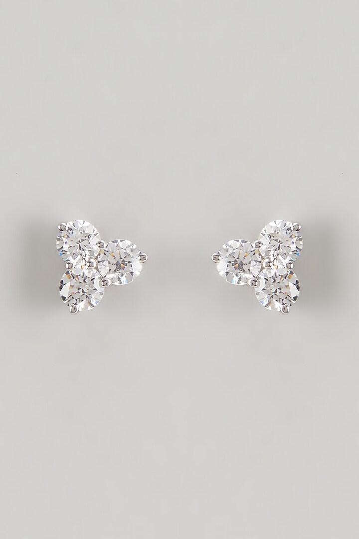 White Finish Swarovski Zirconia Stud Earrings In Sterling Silver by Diosa Paris Jewellery at Pernia's Pop Up Shop