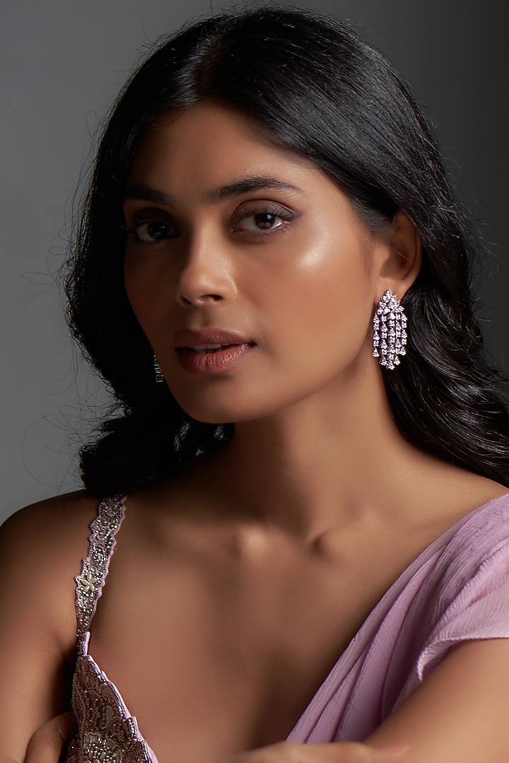 White Finish Swarovski Zirconia Dangler Earrings In Sterling Silver by Diosa Paris Jewellery at Pernia's Pop Up Shop