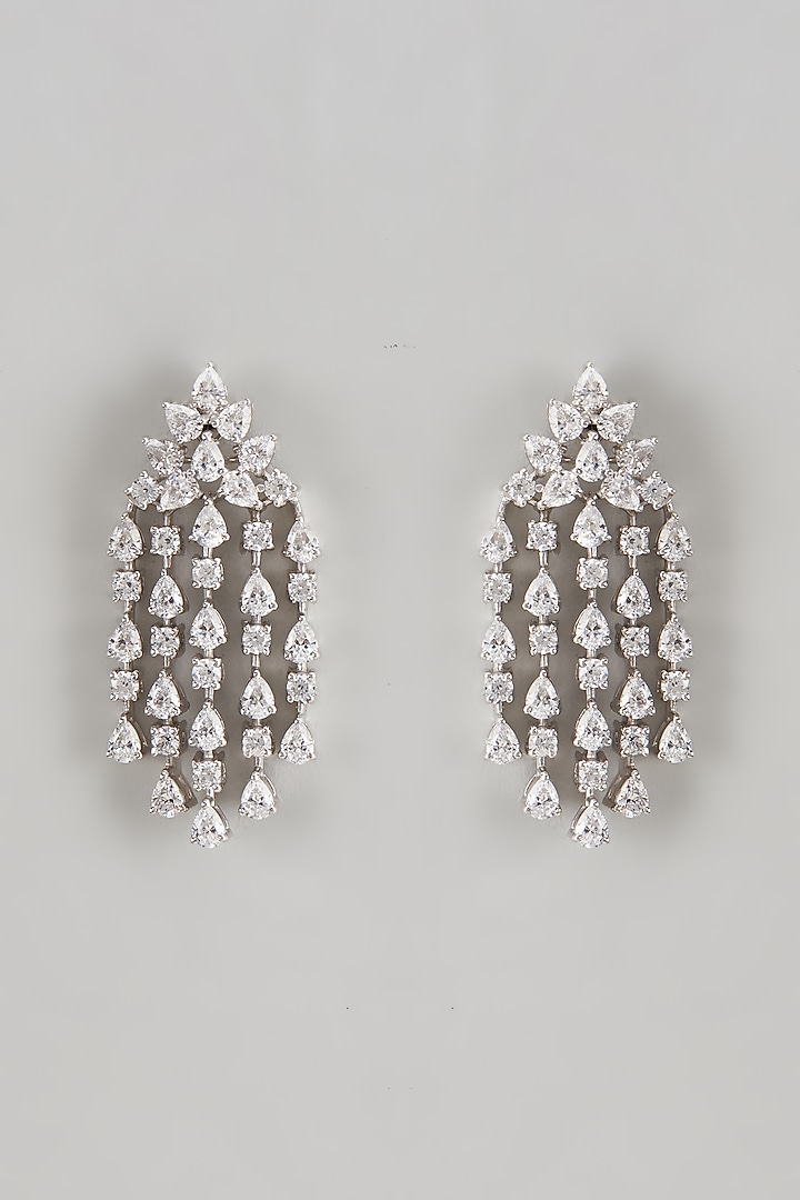 White Finish Swarovski Zirconia Dangler Earrings In Sterling Silver by Diosa Paris Jewellery at Pernia's Pop Up Shop