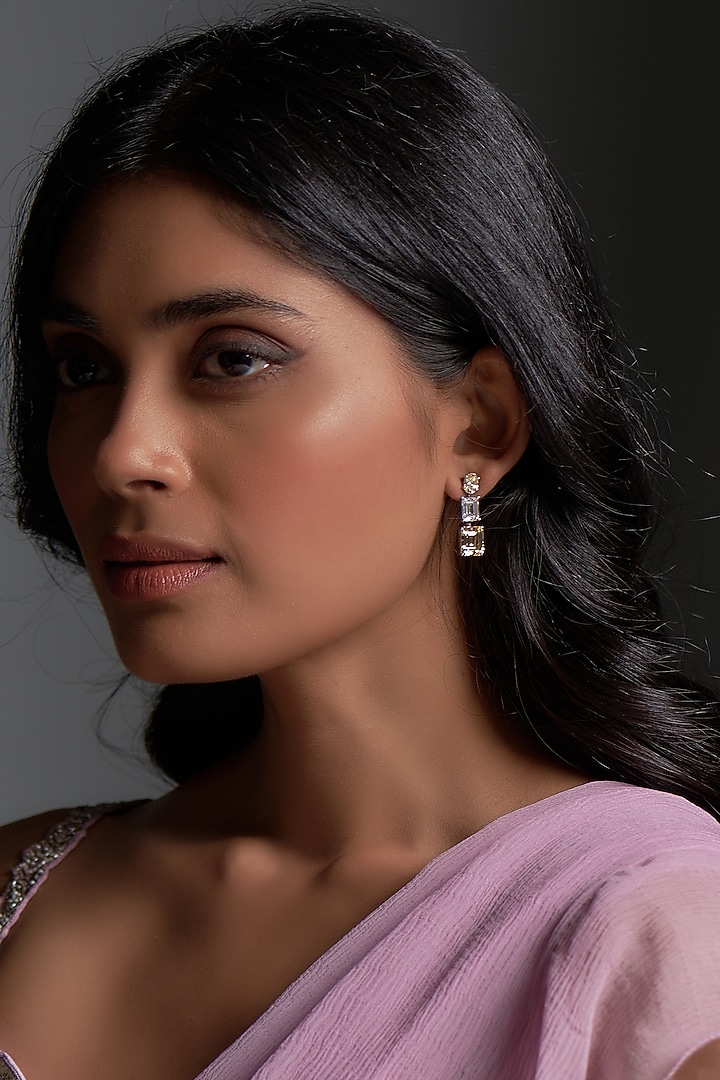 White Finish Yellow Swarovski Zirconia Dangler Earrings In Sterling Silver by Diosa Paris Jewellery at Pernia's Pop Up Shop