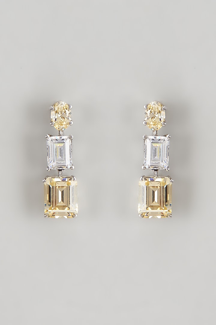White Finish Yellow Swarovski Zirconia Dangler Earrings In Sterling Silver by Diosa Paris Jewellery at Pernia's Pop Up Shop