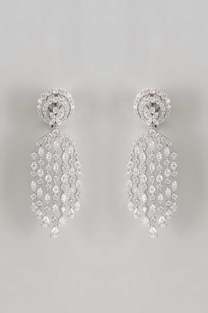 White Finish Swarovski Zirconia Dangler Earrings In Sterling Silver by Diosa Paris Jewellery at Pernia's Pop Up Shop