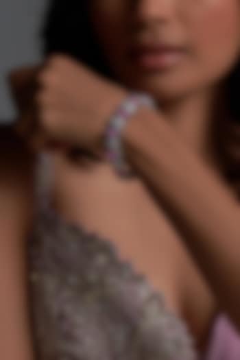 White Finish Pink Swarovski Zirconia Cuff Bracelet In Sterling Silver by Diosa Paris Jewellery at Pernia's Pop Up Shop