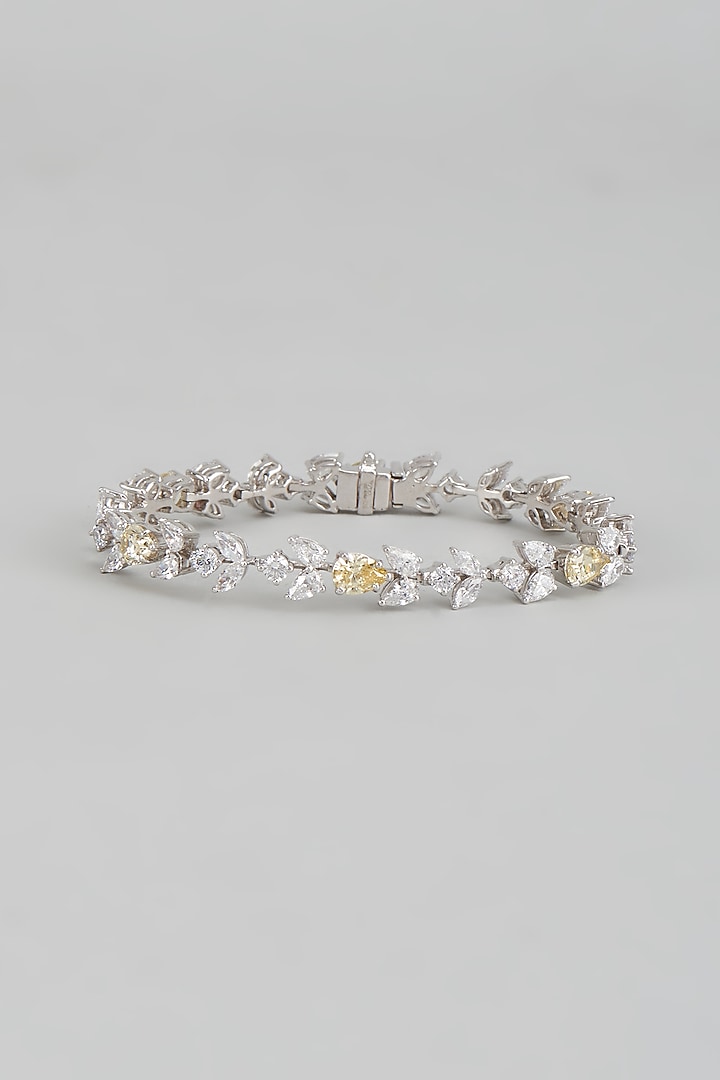 White Finish Yellow Swarovski Zirconia Tennis Bracelet In Sterling Silver by Diosa Paris Jewellery at Pernia's Pop Up Shop