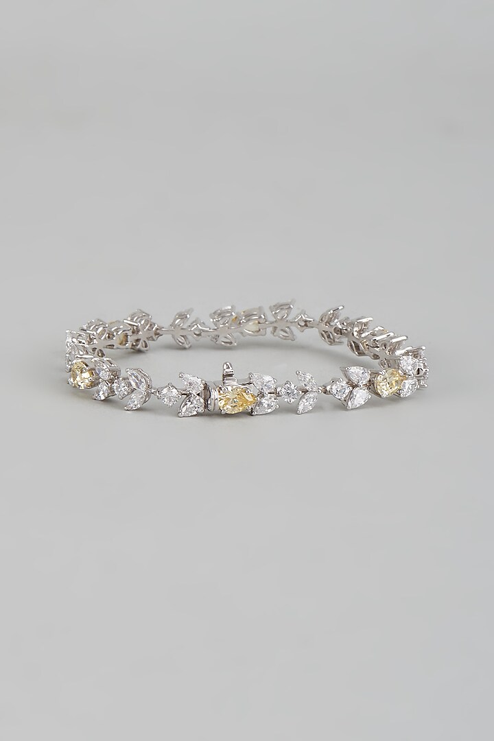 White Finish Yellow Swarovski Zirconia Tennis Bracelet In Sterling Silver by Diosa Paris Jewellery at Pernia's Pop Up Shop