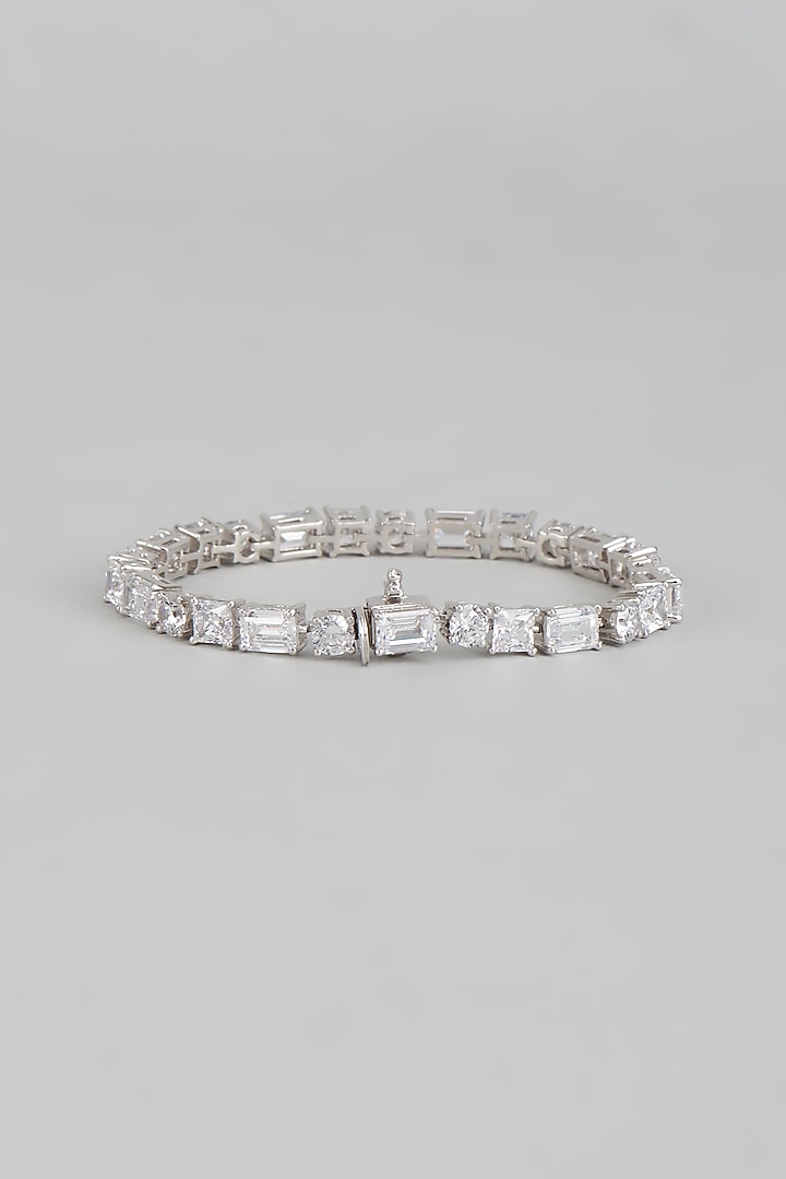 White Finish Swarovski Zirconia Tennis Bracelet In Sterling Silver by Diosa Paris Jewellery at Pernia's Pop Up Shop