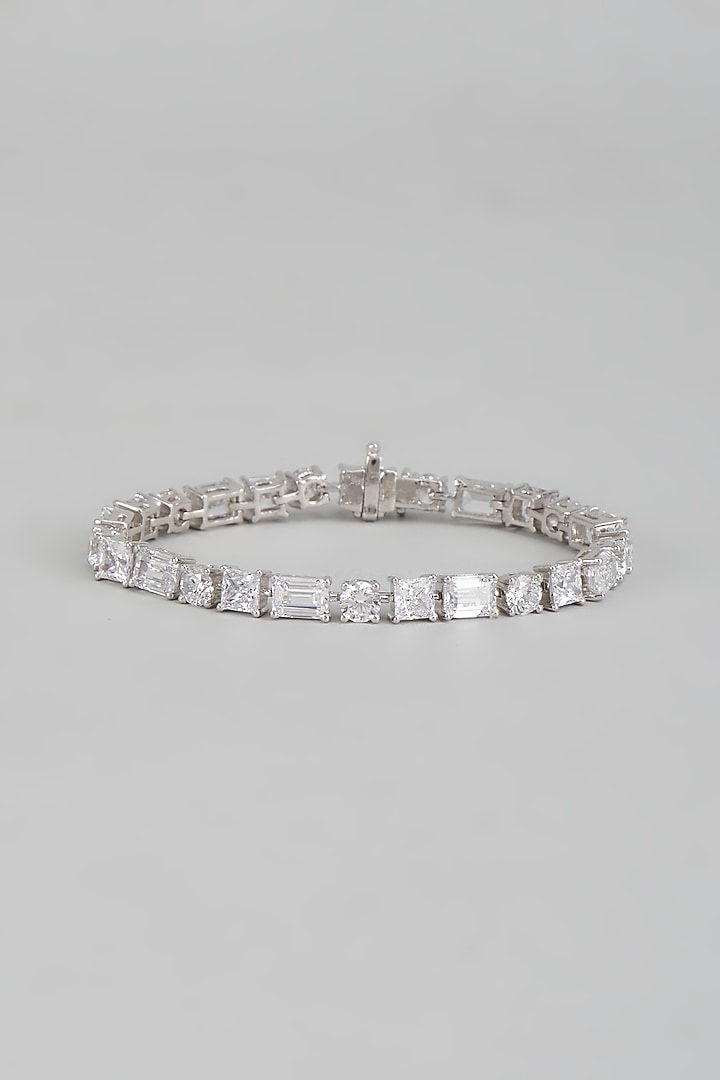 White Finish Swarovski Zirconia Tennis Bracelet In Sterling Silver by Diosa Paris Jewellery at Pernia's Pop Up Shop