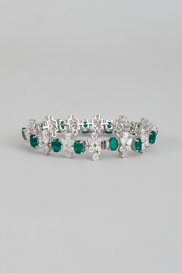 White Finish Emerald Synthetic & Swarovski Zirconia Tennis Bracelet In Sterling Silver by Diosa Paris Jewellery at Pernia's Pop Up Shop