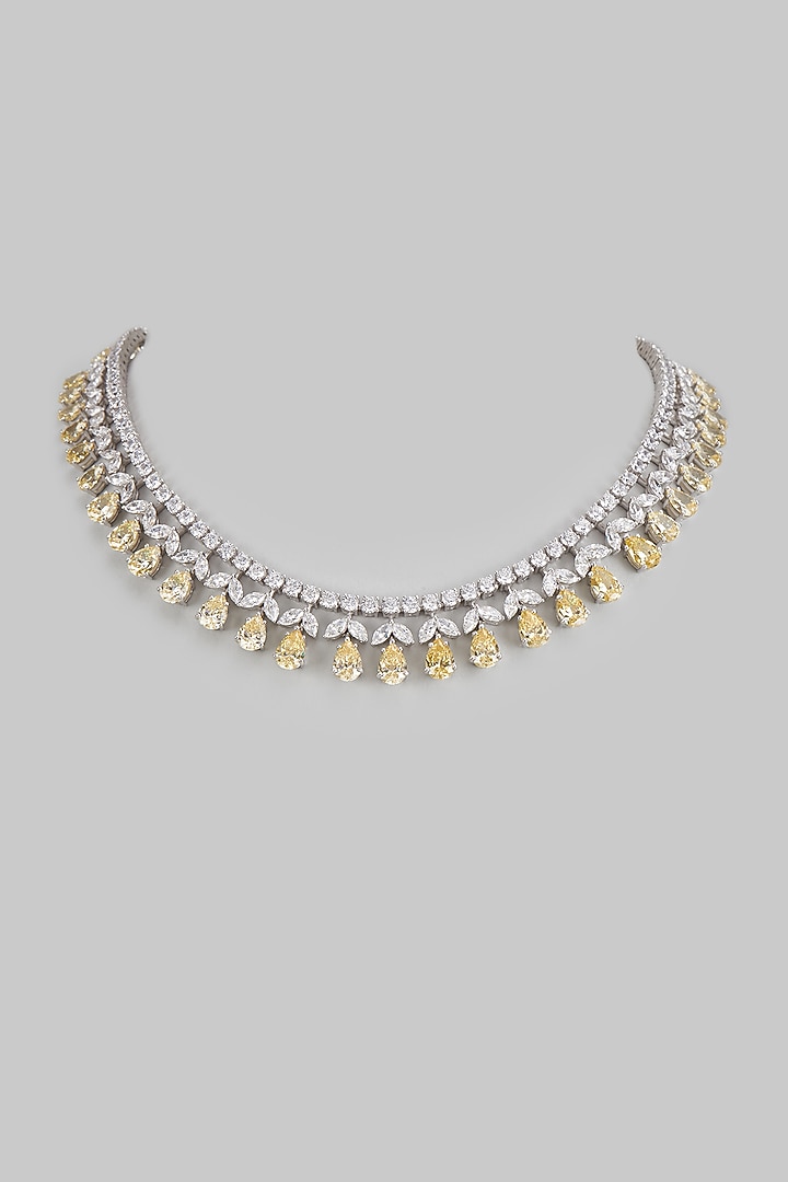 White Finish Yellow Stone & Swarovski Zirconia Necklace In Sterling Silver by Diosa Paris Jewellery at Pernia's Pop Up Shop