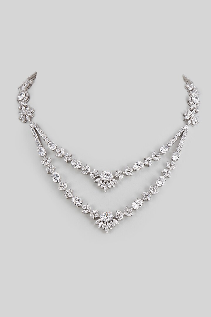 White Finish Swarovski Zirconia Necklace In Sterling Silver by Diosa Paris Jewellery at Pernia's Pop Up Shop