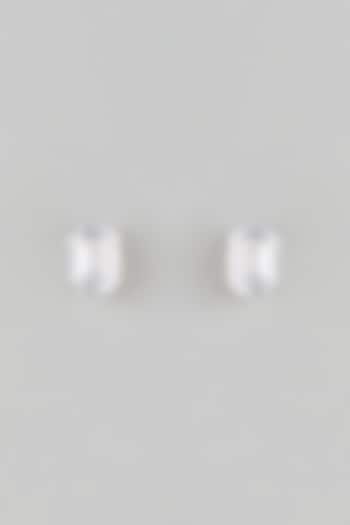 White Finish White Stone Stud Earrings In Sterling Silver by Diosa Paris Jewellery at Pernia's Pop Up Shop
