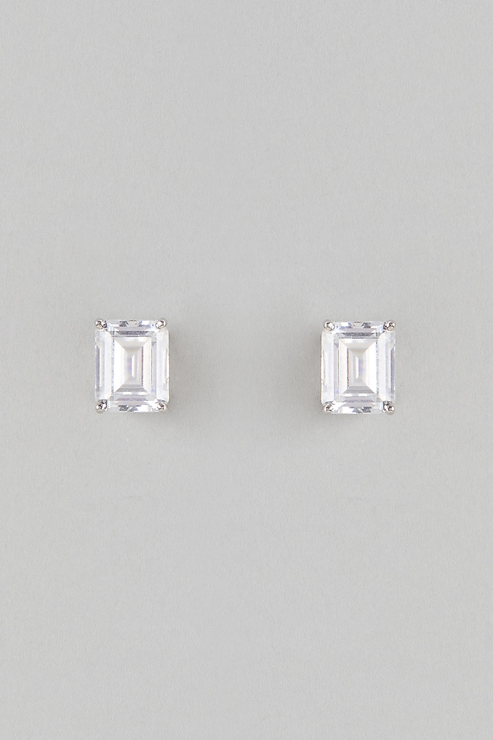 White Finish White Stone Stud Earrings In Sterling Silver by Diosa Paris Jewellery at Pernia's Pop Up Shop