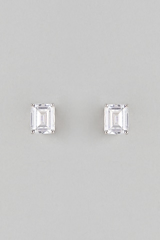 White Finish White Stone Stud Earrings In Sterling Silver by Diosa Paris Jewellery