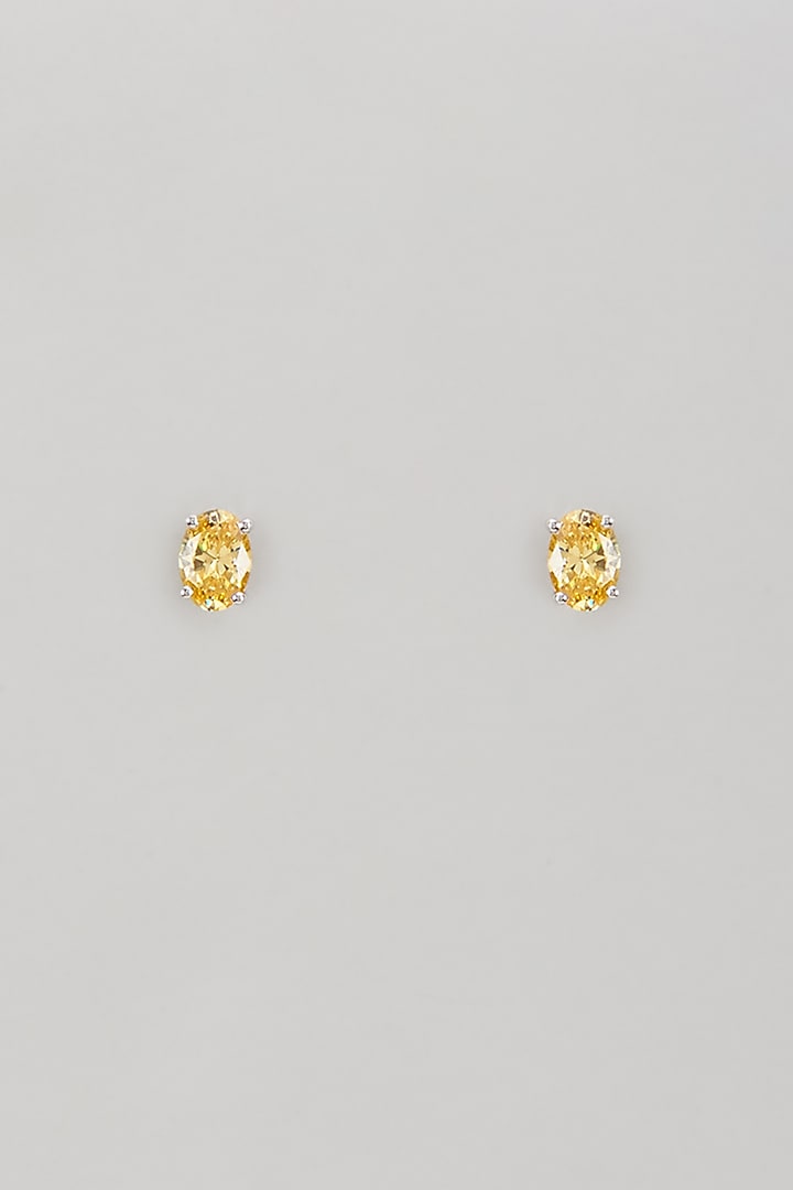 White Finish Yellow Swarovski Zircon Stud Earrings In Sterling Silver by Diosa Paris Jewellery at Pernia's Pop Up Shop