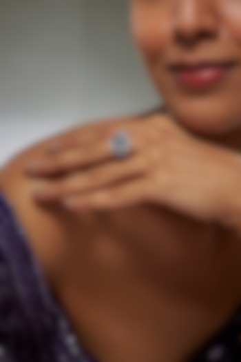 White Finish Swarovski Zircon Round Cut Ring In Sterling Silver by Diosa Paris Jewellery at Pernia's Pop Up Shop