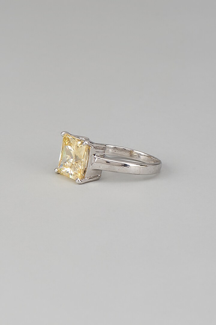 White Finish Swarovski Zircon Princess Shaped Ring In Sterling Silver by Diosa Paris Jewellery at Pernia's Pop Up Shop