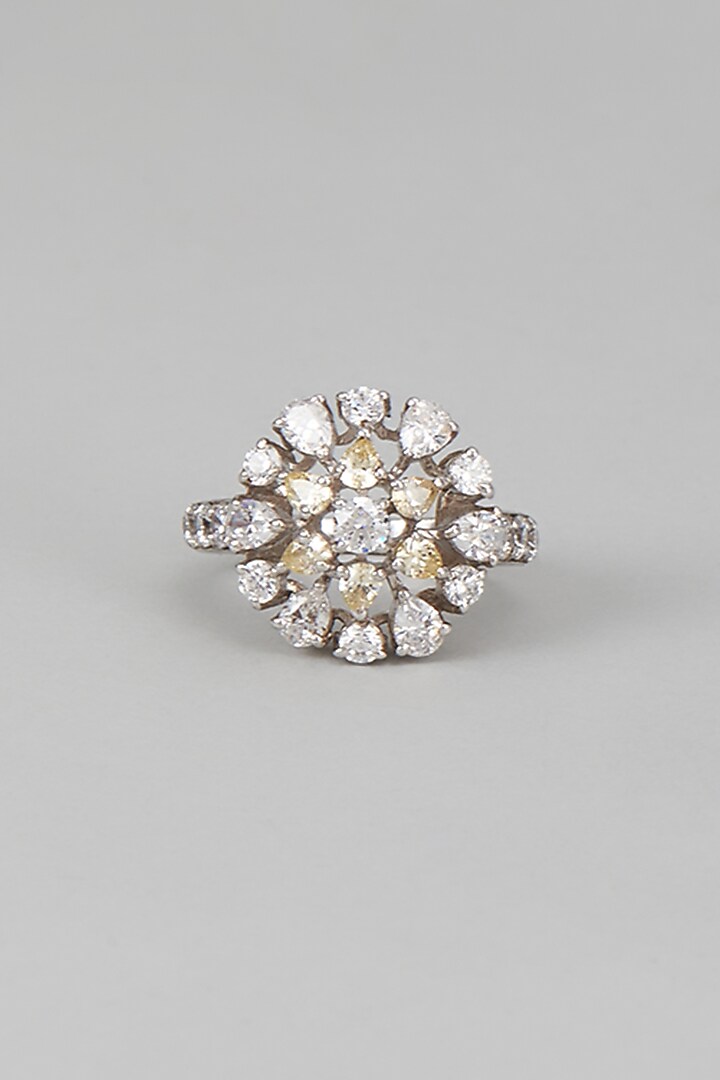 White Finish Swarovski Zircon Ring In Sterling Silver by Diosa Paris Jewellery at Pernia's Pop Up Shop