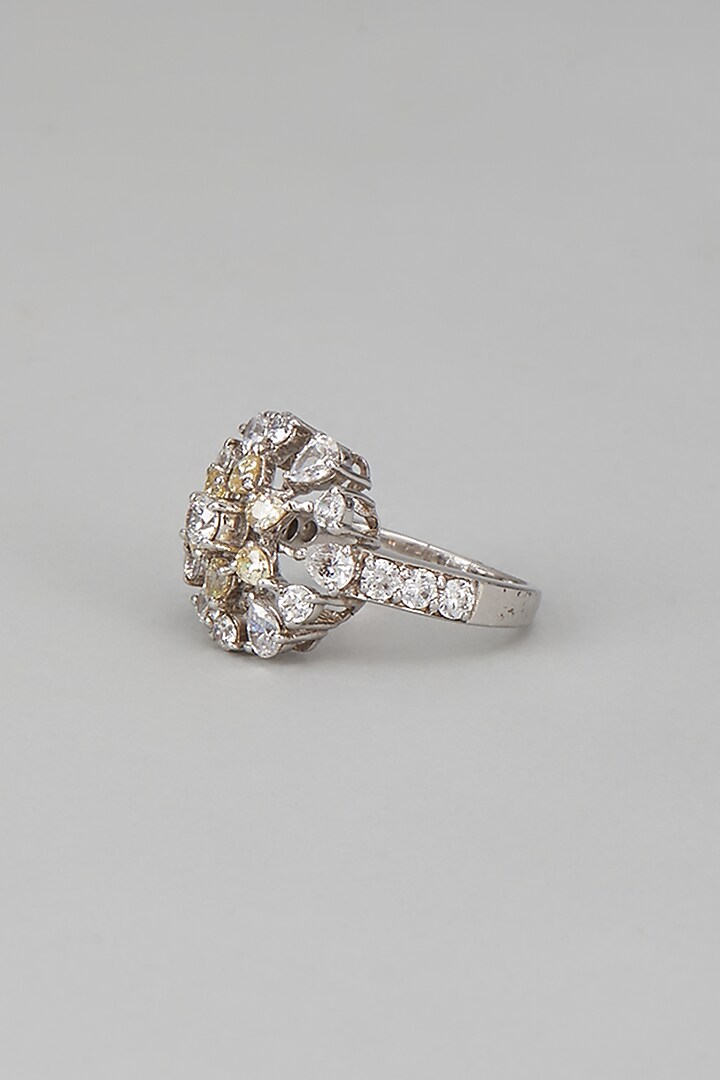 White Finish Swarovski Zircon Ring In Sterling Silver by Diosa Paris Jewellery at Pernia's Pop Up Shop
