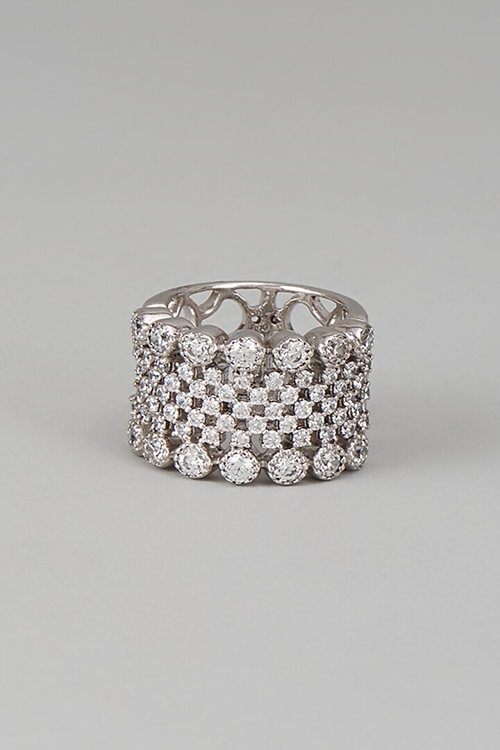 White Finish Swarovski Zircon Mix Cut Ring In Sterling Silver by Diosa Paris Jewellery at Pernia's Pop Up Shop