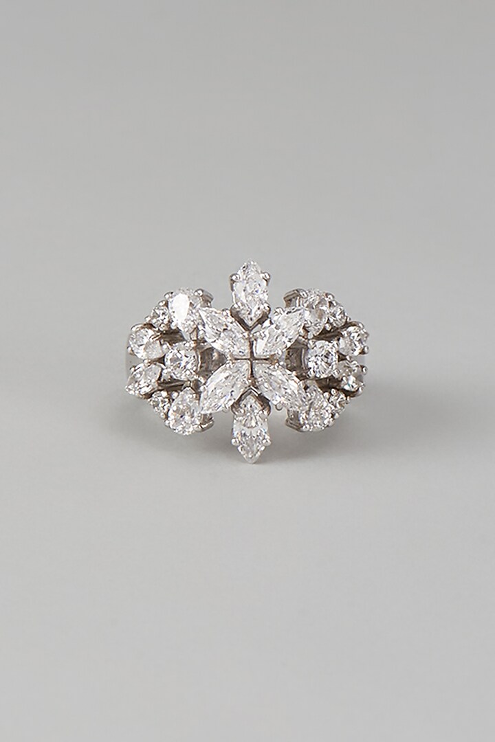 White Finish Swarovski Zircon Ring In Sterling Silver by Diosa Paris Jewellery at Pernia's Pop Up Shop