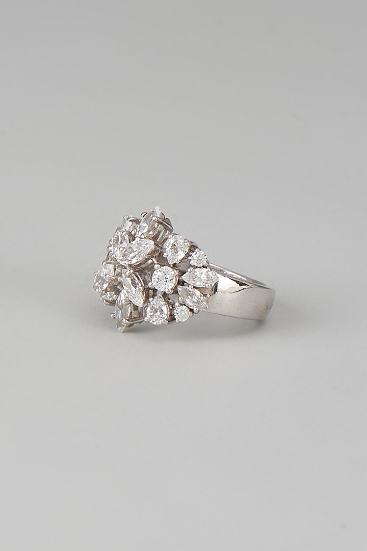 White Finish Swarovski Zircon Ring In Sterling Silver by Diosa Paris Jewellery at Pernia's Pop Up Shop